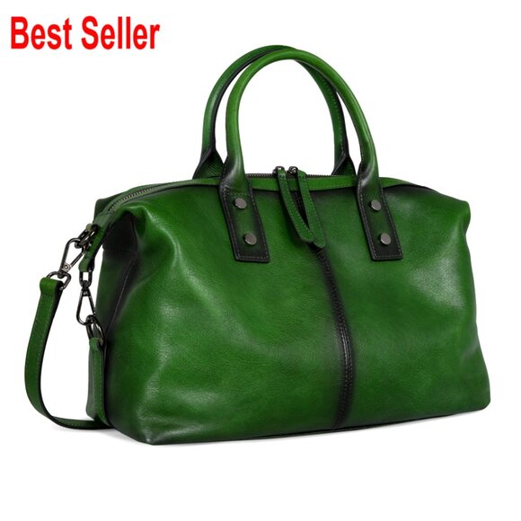 Genuine Leather Satchel Tote Bag with Adjustable Shoulder Strap